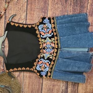 HANDMADE~UPCYCLED by ☆OKDco. VELVETEEN EMBROIDERED PARTY TOP!❤️SZ-MED